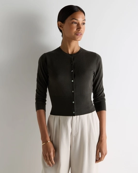 Save Today Event Women'S Darcie Superfine Cashmere Cropped Cardigan Arabica Khaki Green