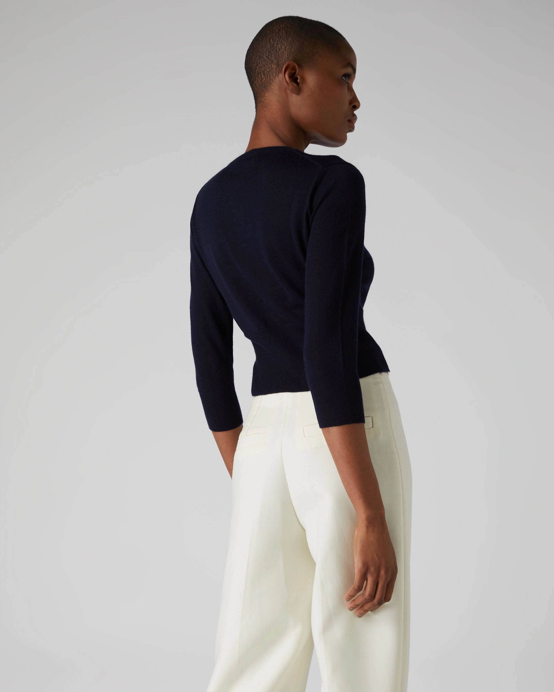 Flash Deal Alert Women'S Darcie Superfine Cashmere Cropped Cardigan Navy Blue