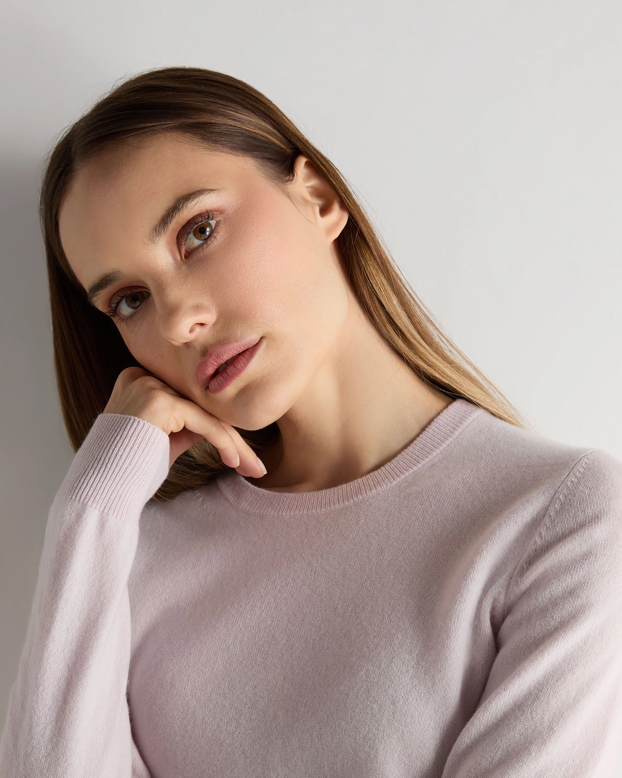 Save Big Today Women'S Evie Classic Round Neck Cashmere Jumper Chalk Pink