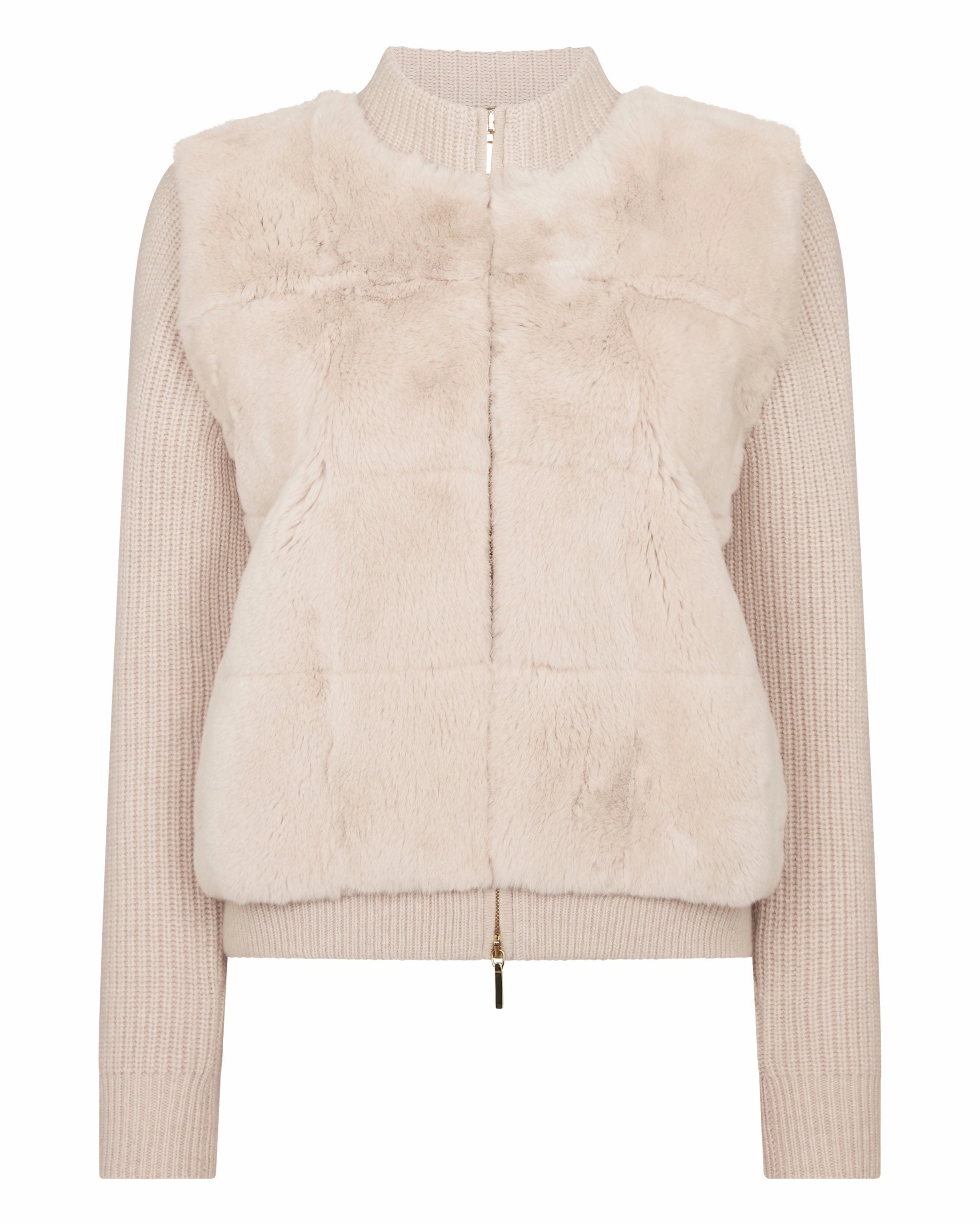Mega Discount Today Women'S Fur Trim Rib Cashmere Cardigan Ecru White