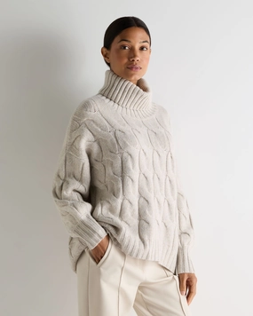 Dont Miss These Savings Instant Savings Deal Women'S Hana Chunky Cable Roll Neck Cashmere Jumper Ash Grey Marl