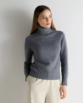 Weekend Flash Offer Women'S Hazel Chunky Roll Neck Cashmere Jumper Grey Melange