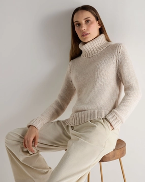 Women'S Hazel Hand Knit Cashmere Jumper Ecru White Clearance Sale Perfect Gift Offer