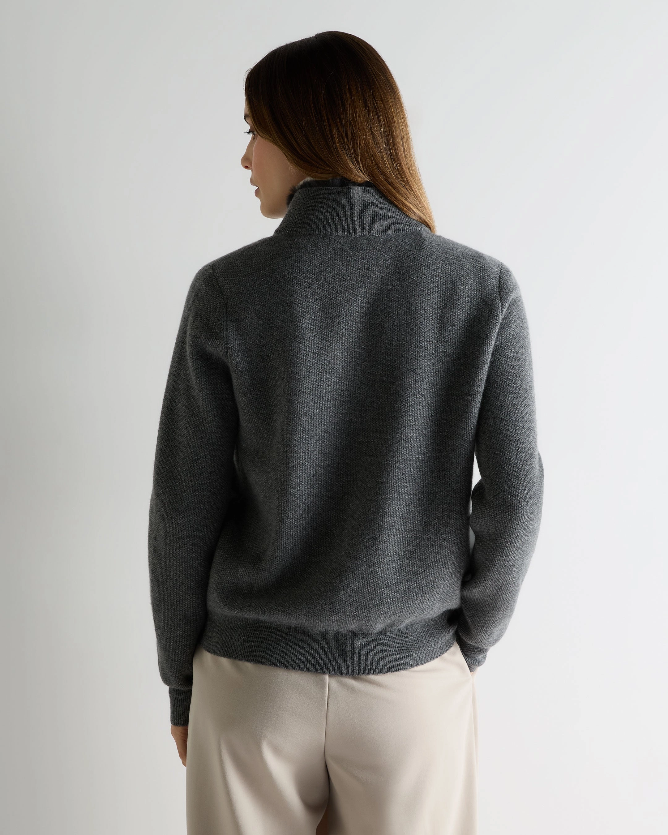 Clearance Alert Now Women'S Honeycomb Full Zip Cashmere Jumper With Fur Trim Elephant Grey