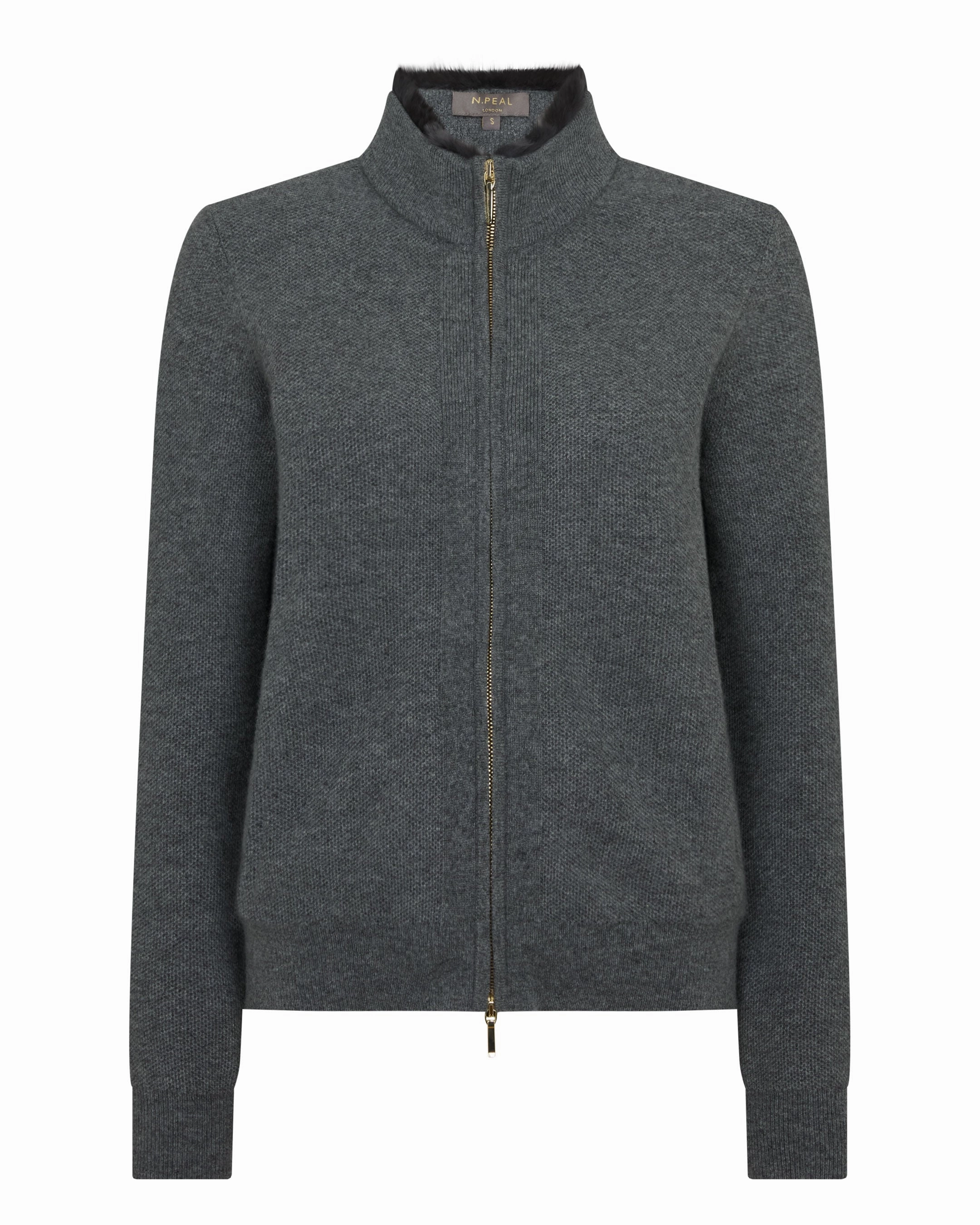 Women'S Honeycomb Full Zip Cashmere Jumper With Fur Trim Elephant Grey Price Slash Today Shop Today Save