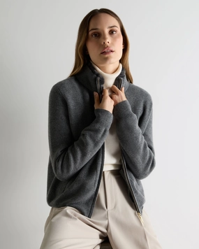 Best Deal Today Women'S Honeycomb Full Zip Cashmere Jumper With Fur Trim Elephant Grey