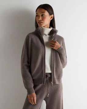 Women'S Honeycomb Full Zip Cashmere Jumper With Fur Trim Otter Brown Save More Online Shop Save Today