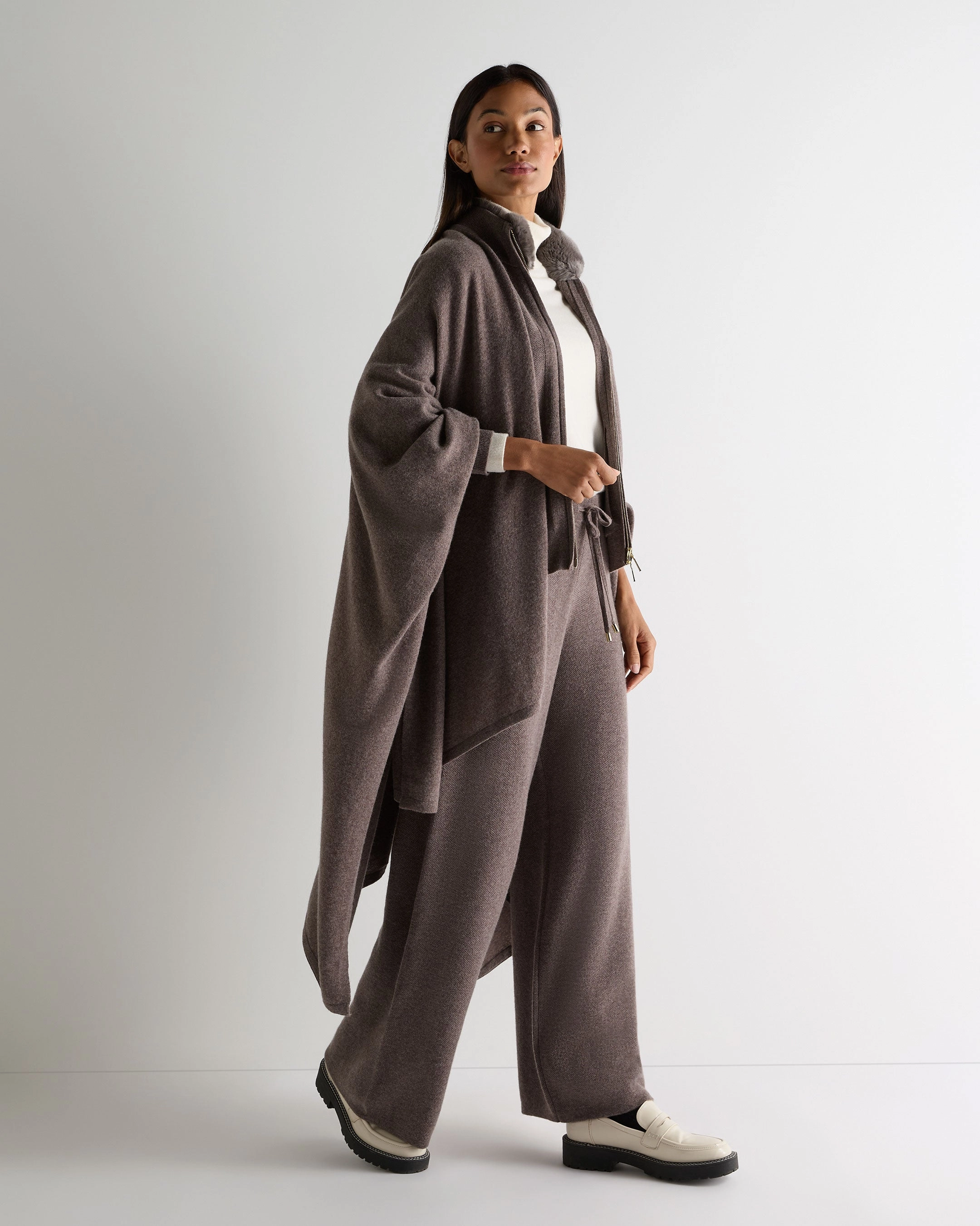 Limited Stock Hot Deal Women'S Honeycomb Full Zip Cashmere Jumper With Fur Trim Otter Brown