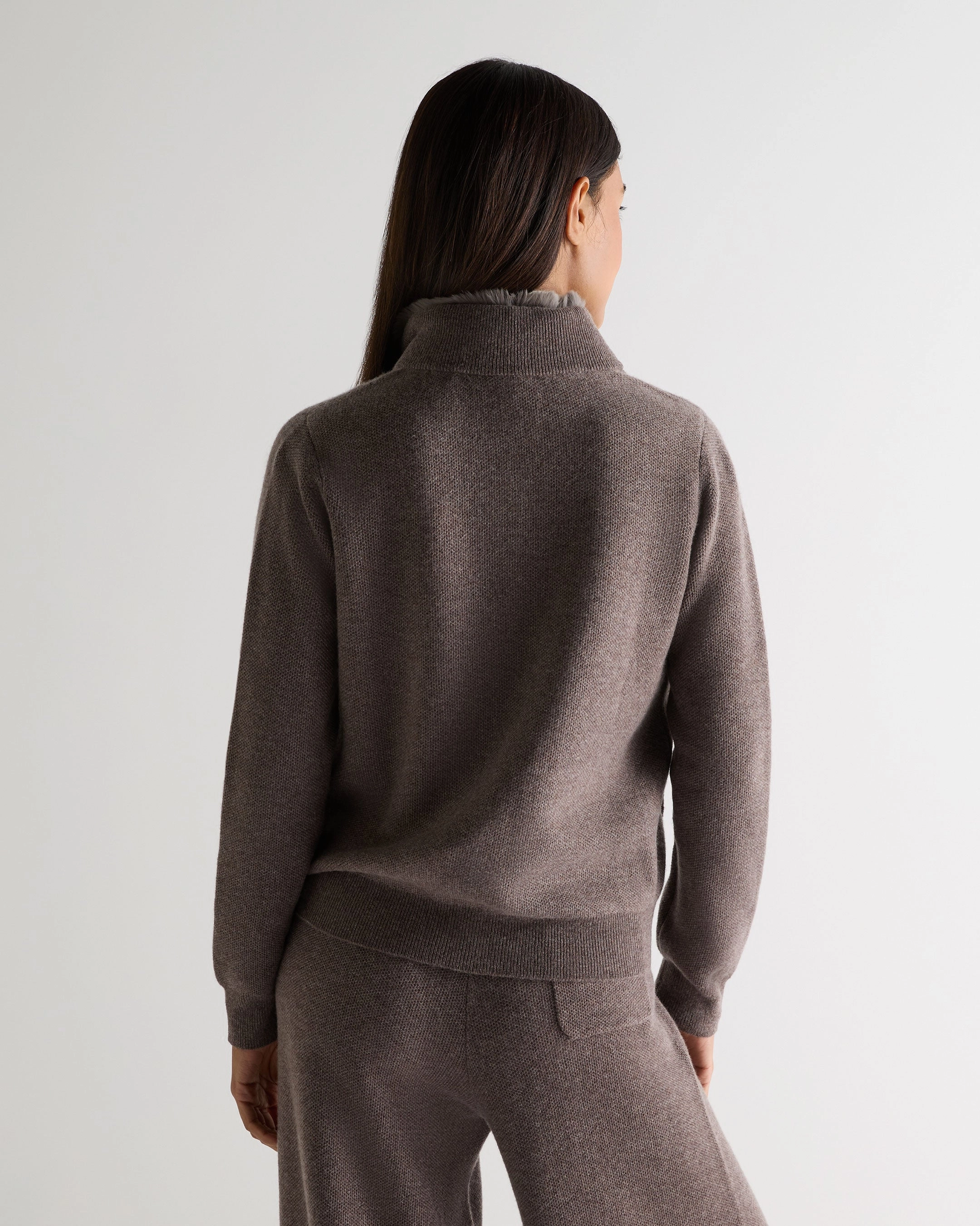 Big Price Drop Women'S Honeycomb Full Zip Cashmere Jumper With Fur Trim Otter Brown