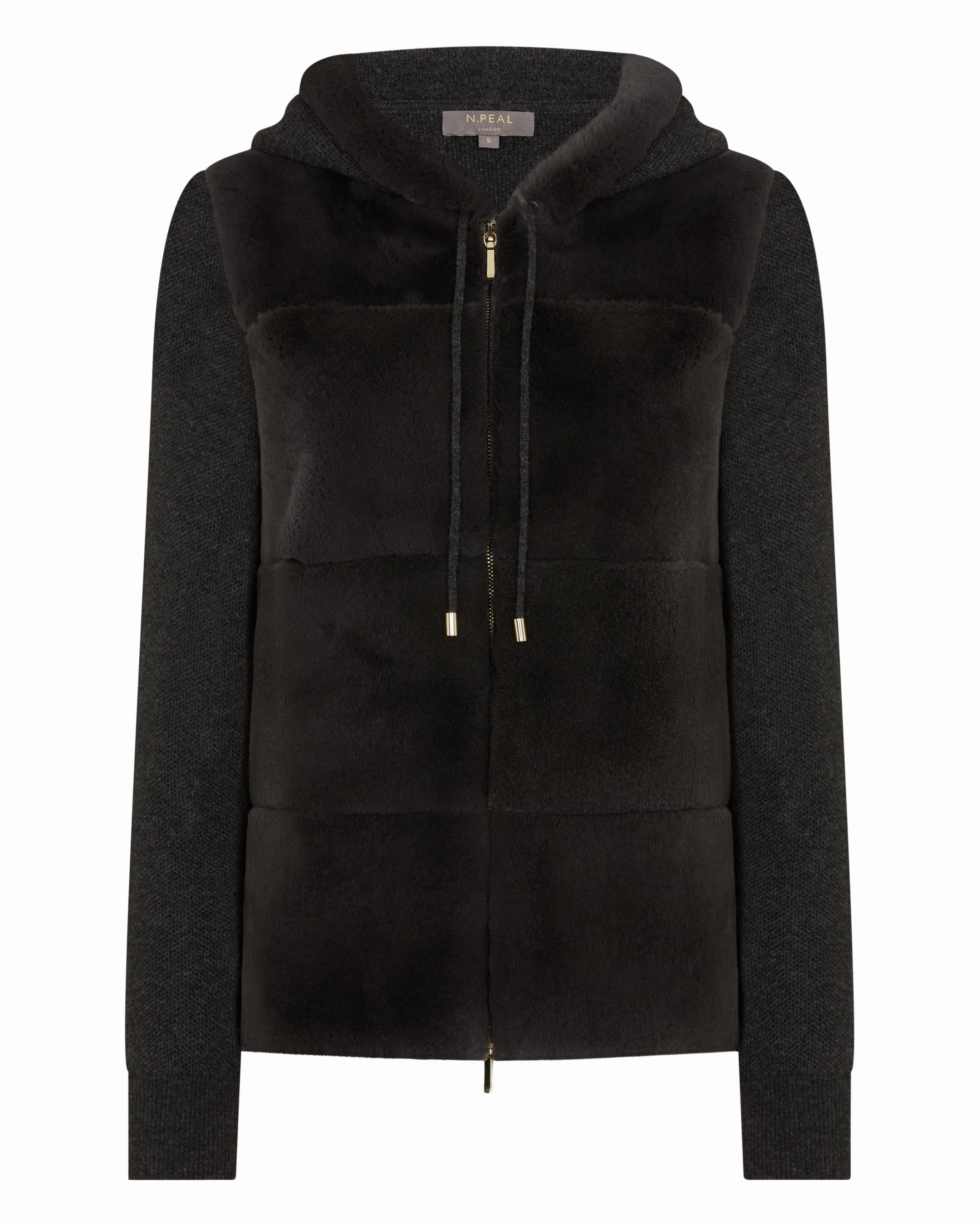 MustHave Gift Ideas Women'S Honeycomb Fur Trim Cashmere Hoodie Deep Charcoal Grey