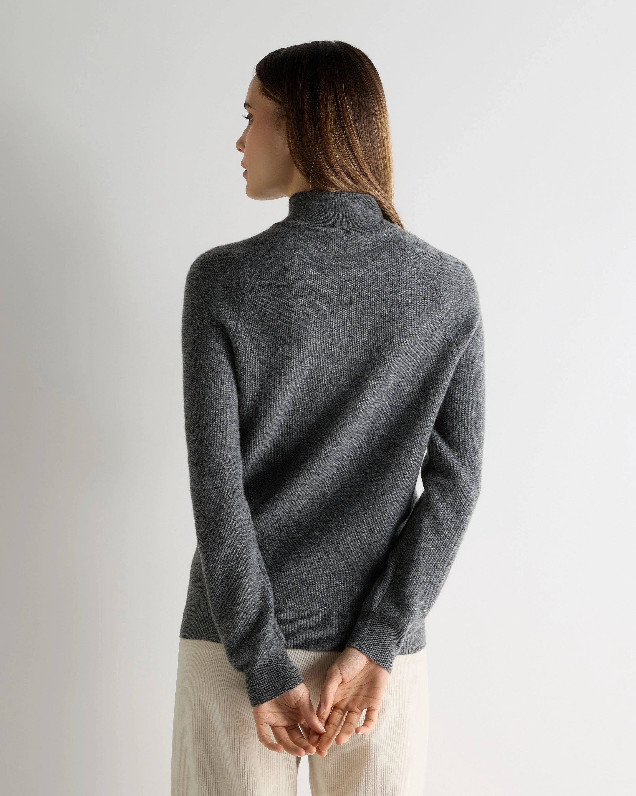 Women'S Honeycomb Knit Cashmere Jumper Elephant Grey Dont Miss Out