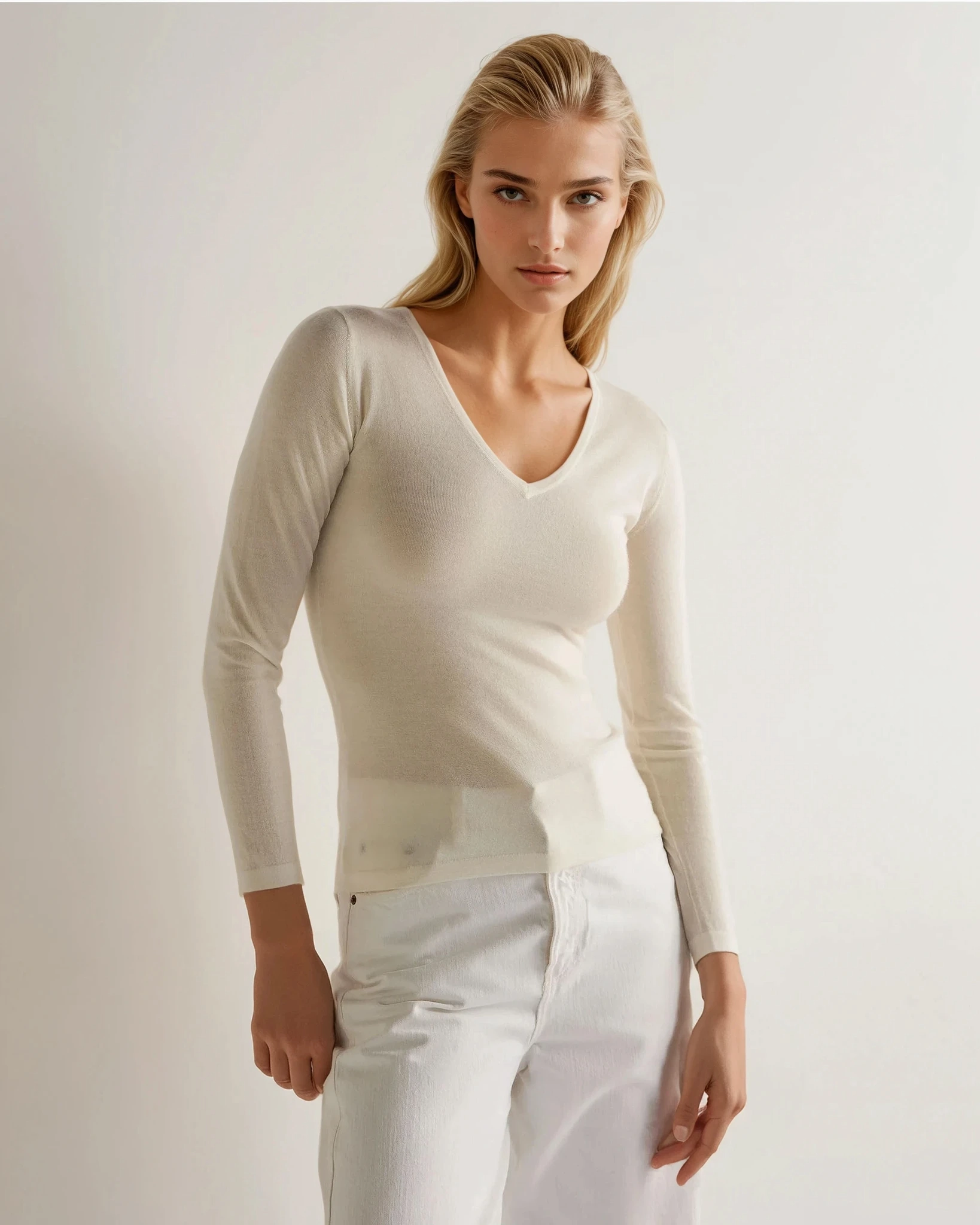 Perfect Gift Sale EndofWeek Deals Women'S Imogen Superfine Cashmere V Neck Jumper New Ivory White