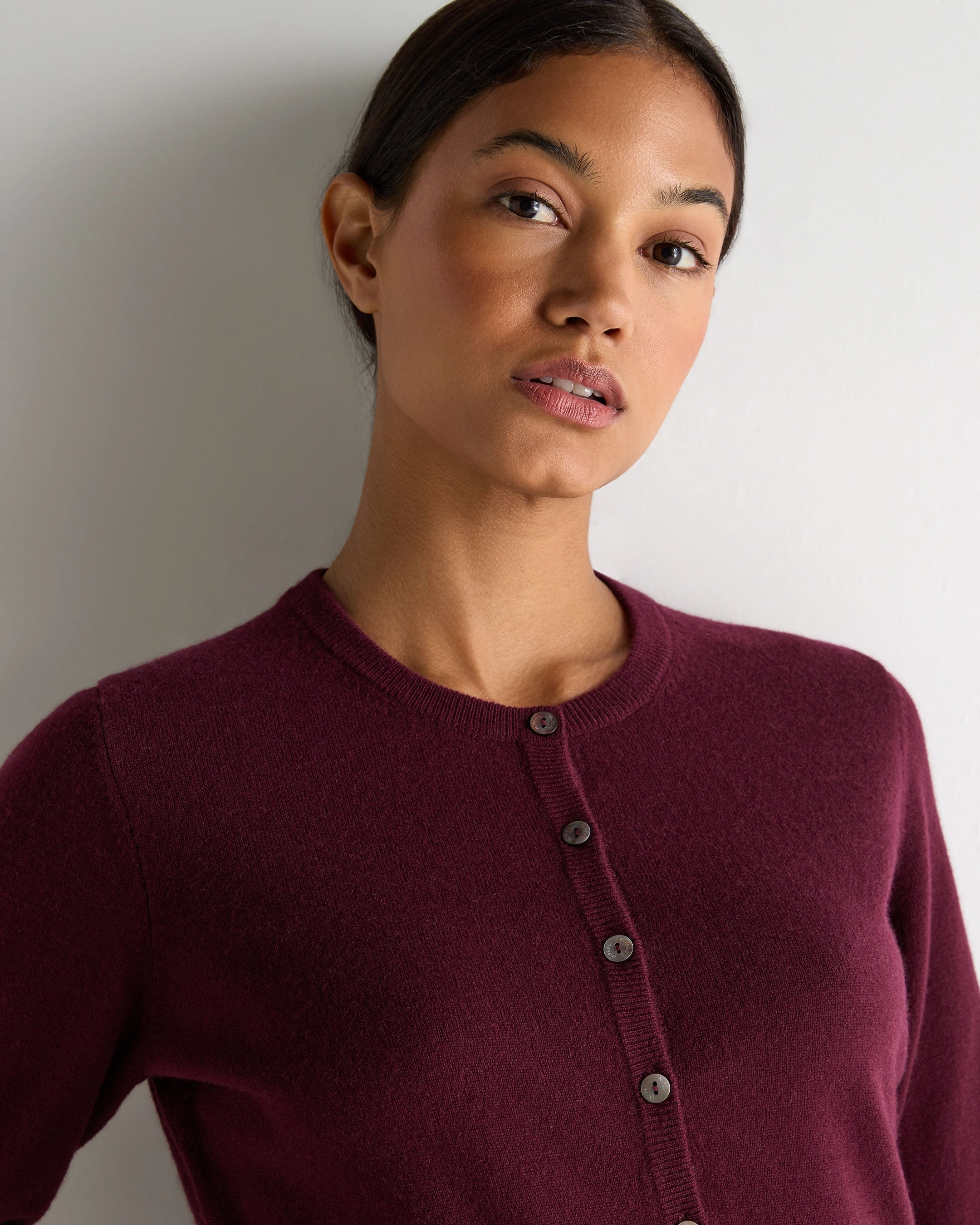 Women'S Ivy Cropped Cashmere Cardigan Bordeaux Red Flash Deal Today