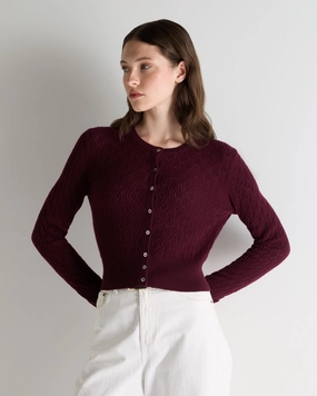 Steal the Deal Now Clearance Savings Now Women'S Lace Stitch Cashmere Cardigan Bordeaux Red