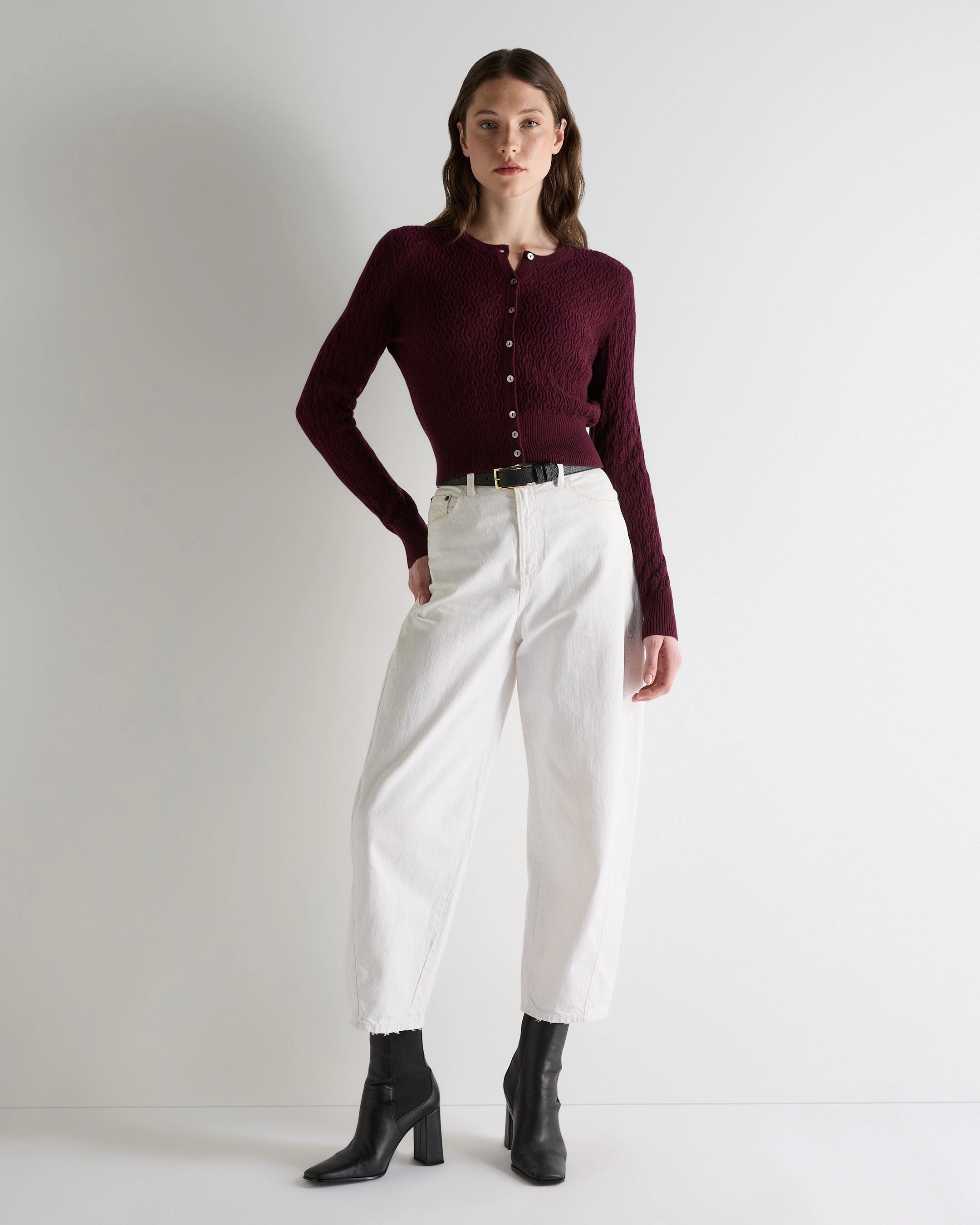 Shop Save Today Women'S Lace Stitch Cashmere Cardigan Bordeaux Red