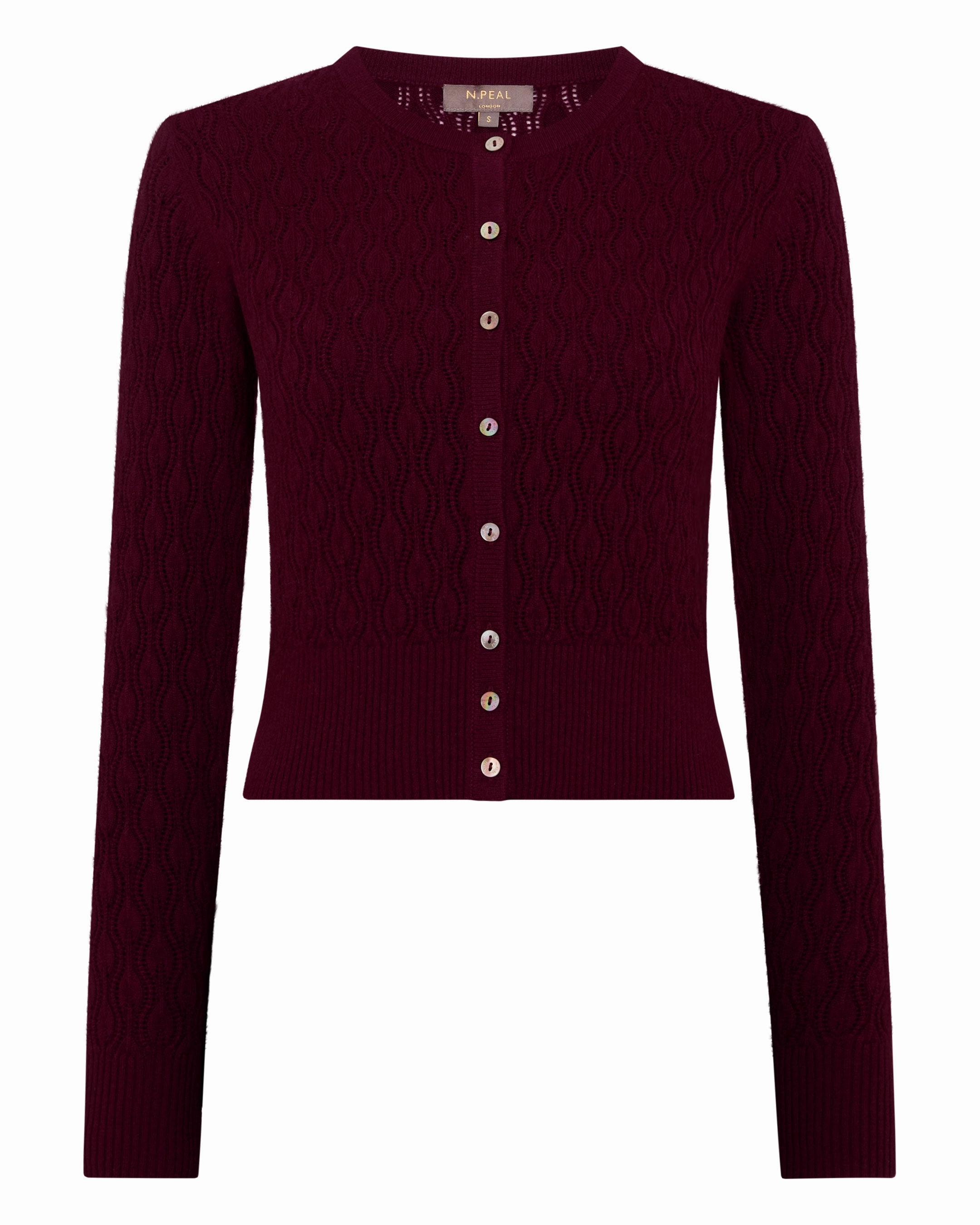 Instant Hot Deal Women'S Lace Stitch Cashmere Cardigan Bordeaux Red