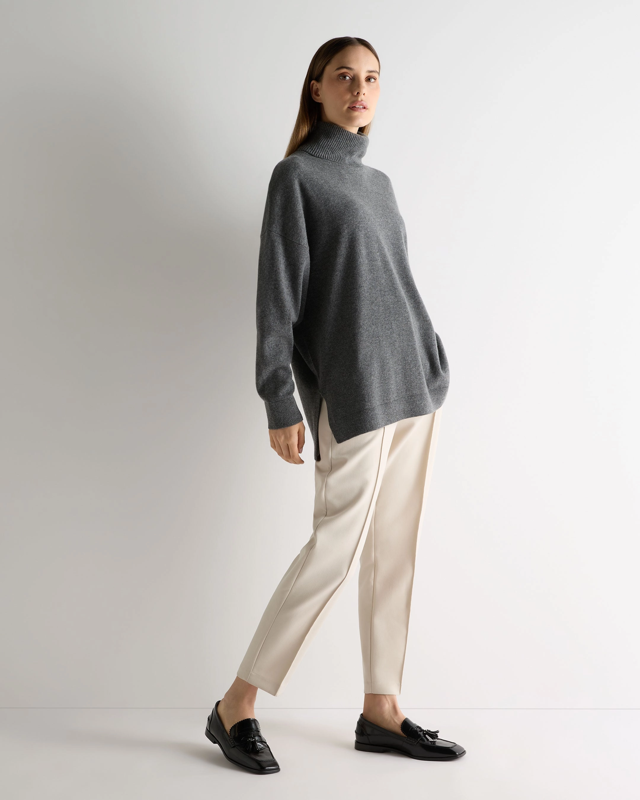 Price Drop Frenzy Today Only Discount Women'S Longline Roll Neck Cashmere Jumper Elephant Grey