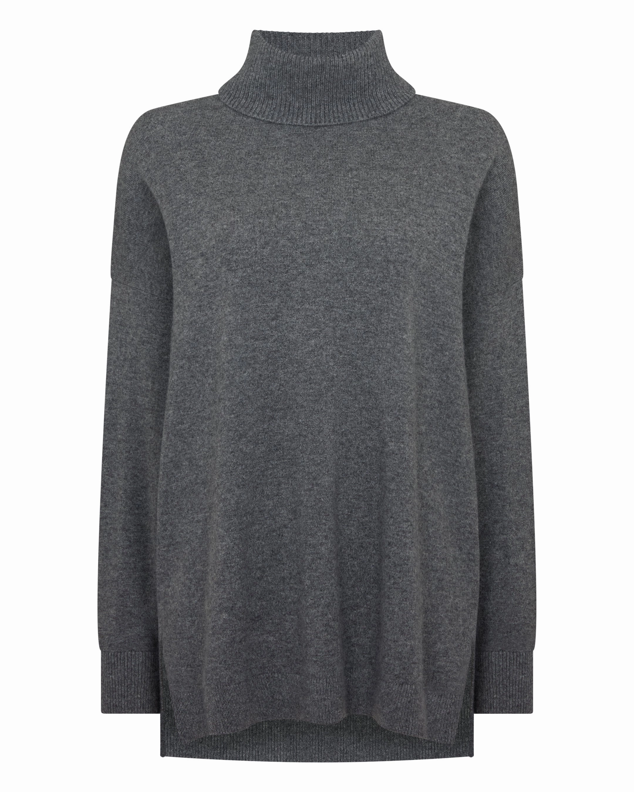 Women'S Longline Roll Neck Cashmere Jumper Elephant Grey Big Price Drop
