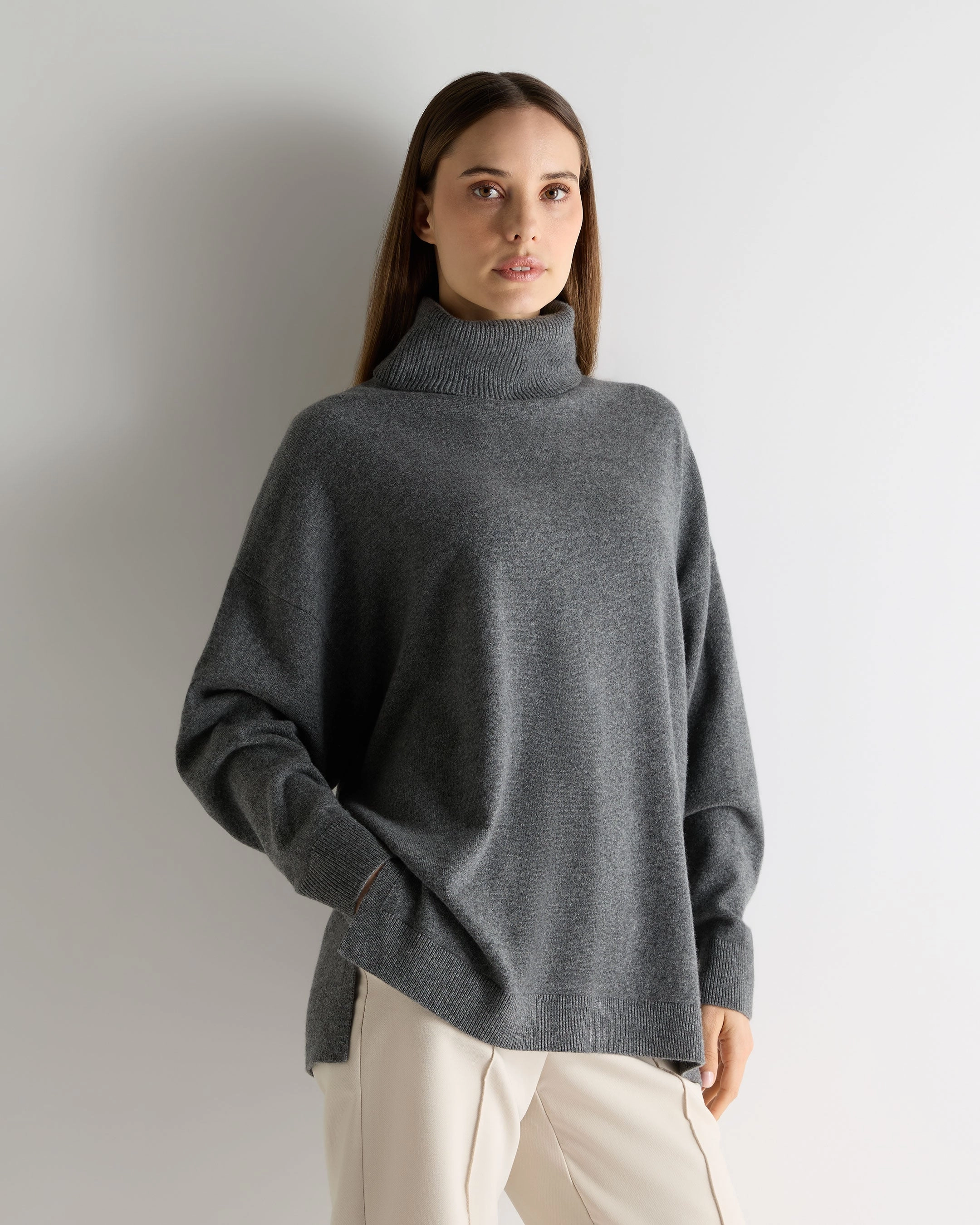 Women'S Longline Roll Neck Cashmere Jumper Elephant Grey Flash Deal Alert Daily Special Offer