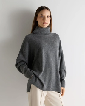 Women'S Longline Roll Neck Cashmere Jumper Elephant Grey Flash Deal Alert Daily Special Offer