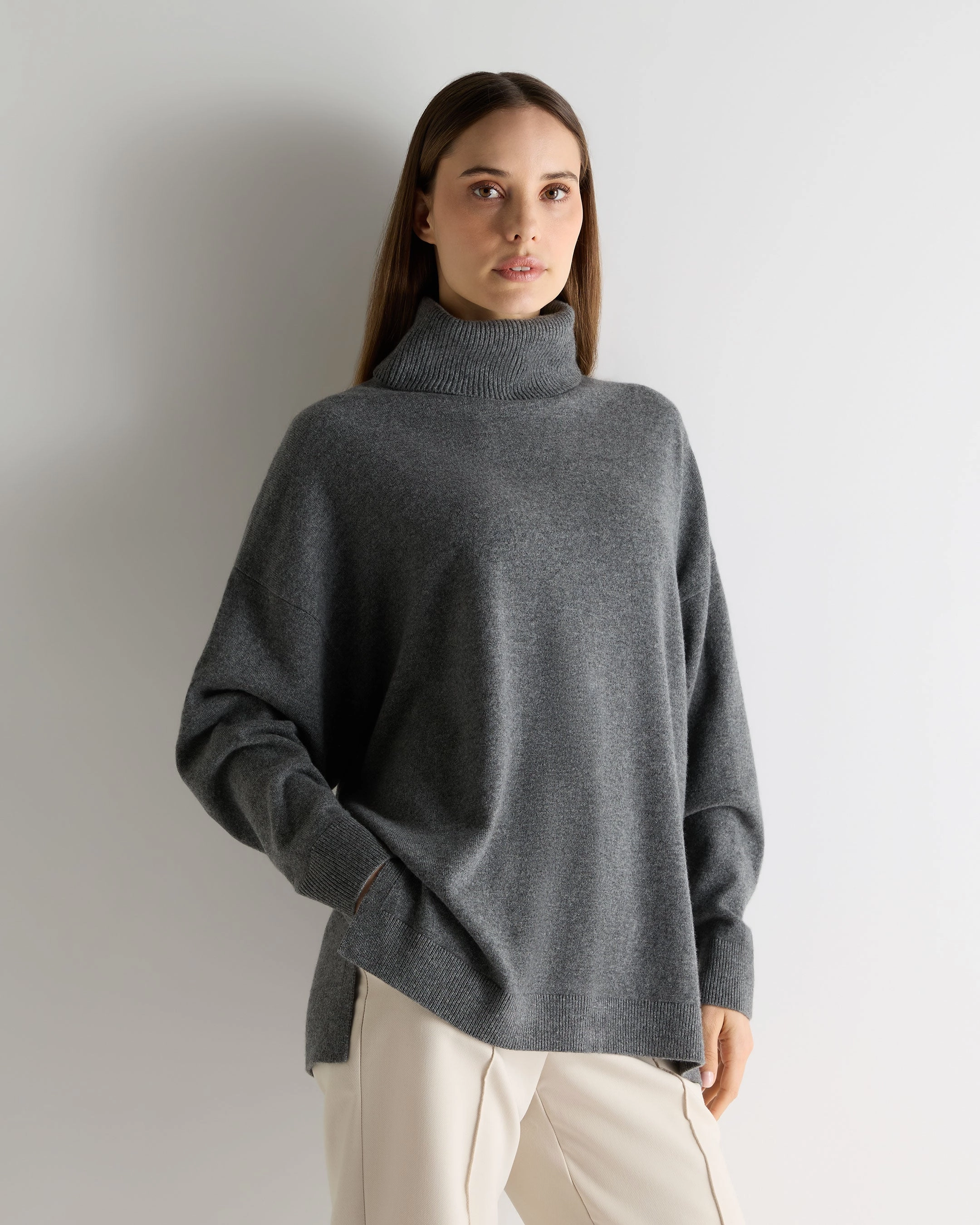 EndofWeek Deals Women'S Longline Roll Neck Cashmere Jumper Elephant Grey