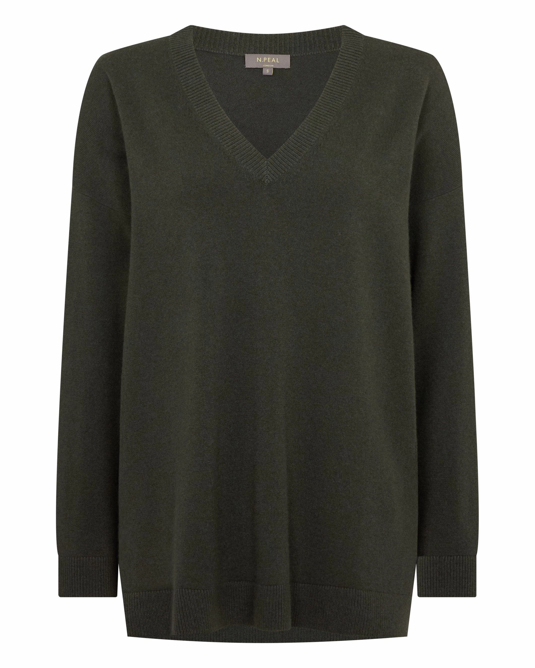 Women'S Longline V Neck Cashmere Jumper Arabica Khaki Green Exclusive Savings Event Flash Sale Alert Now