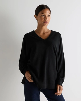 Best Deal Alert Women'S Longline V Neck Cashmere Jumper Black