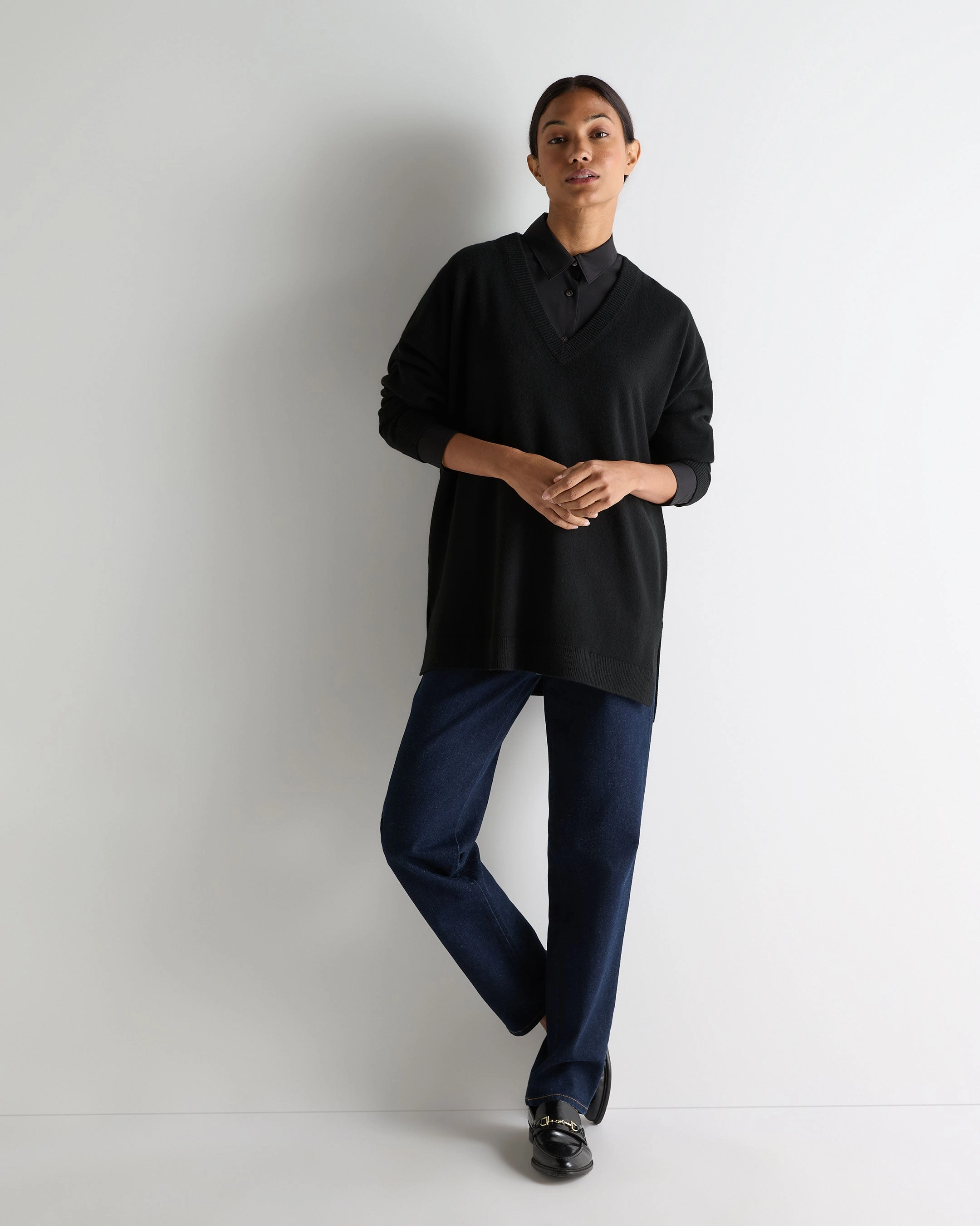 Shop the Savings Grab Todays Deal Women'S Longline V Neck Cashmere Jumper Black