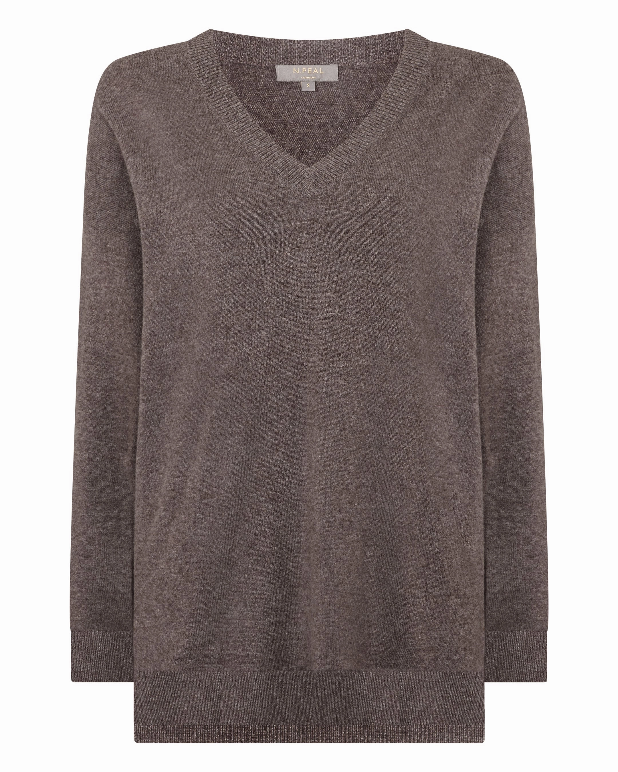 Women'S Longline V Neck Cashmere Jumper Otter Brown Grab It Before Gone