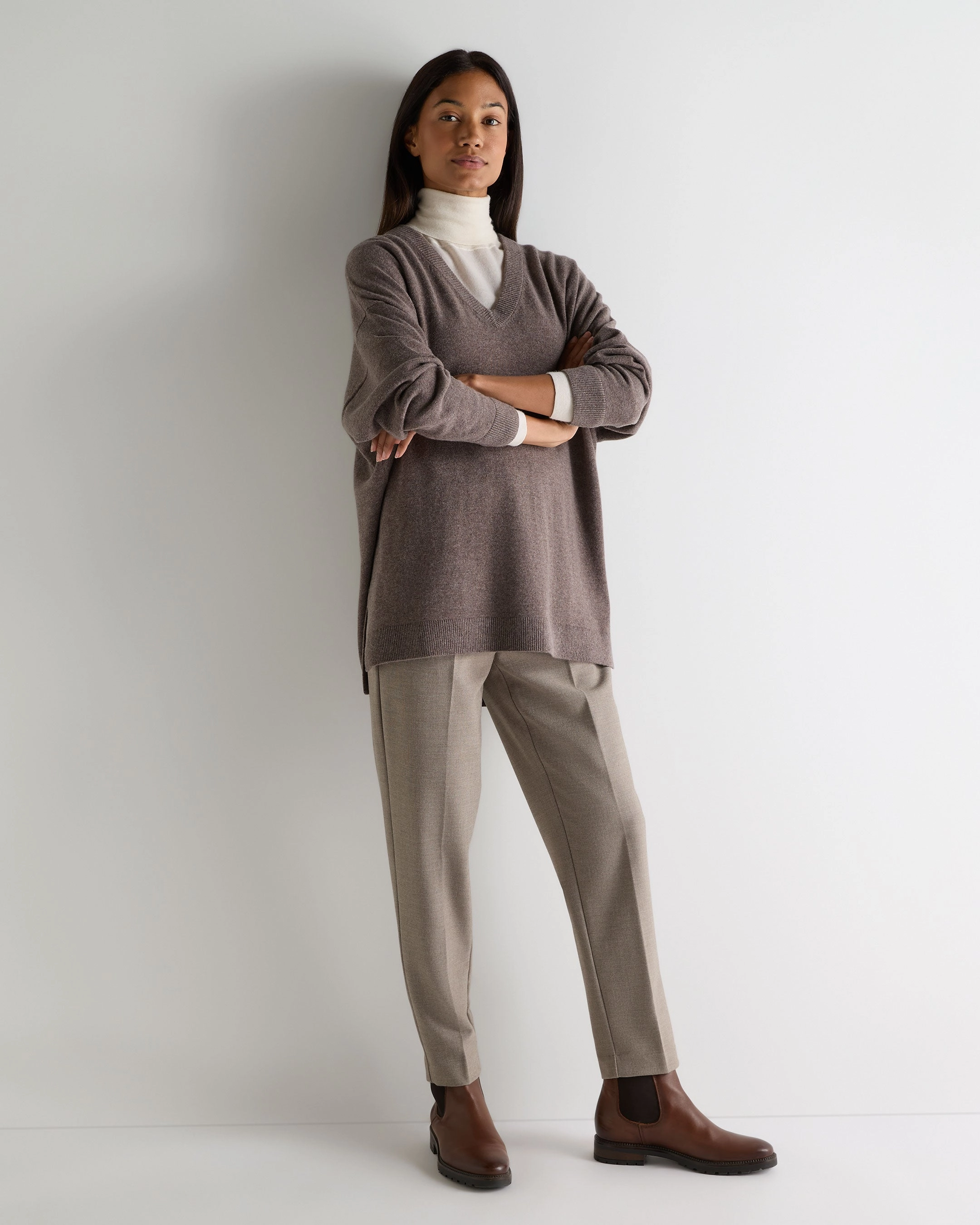 Instant Discount Hot Deals Today Women'S Longline V Neck Cashmere Jumper Otter Brown