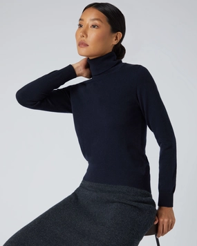 Women'S Luna Roll Neck Cashmere Jumper Navy Blue Shop Grab Offer Sale Ending Soon