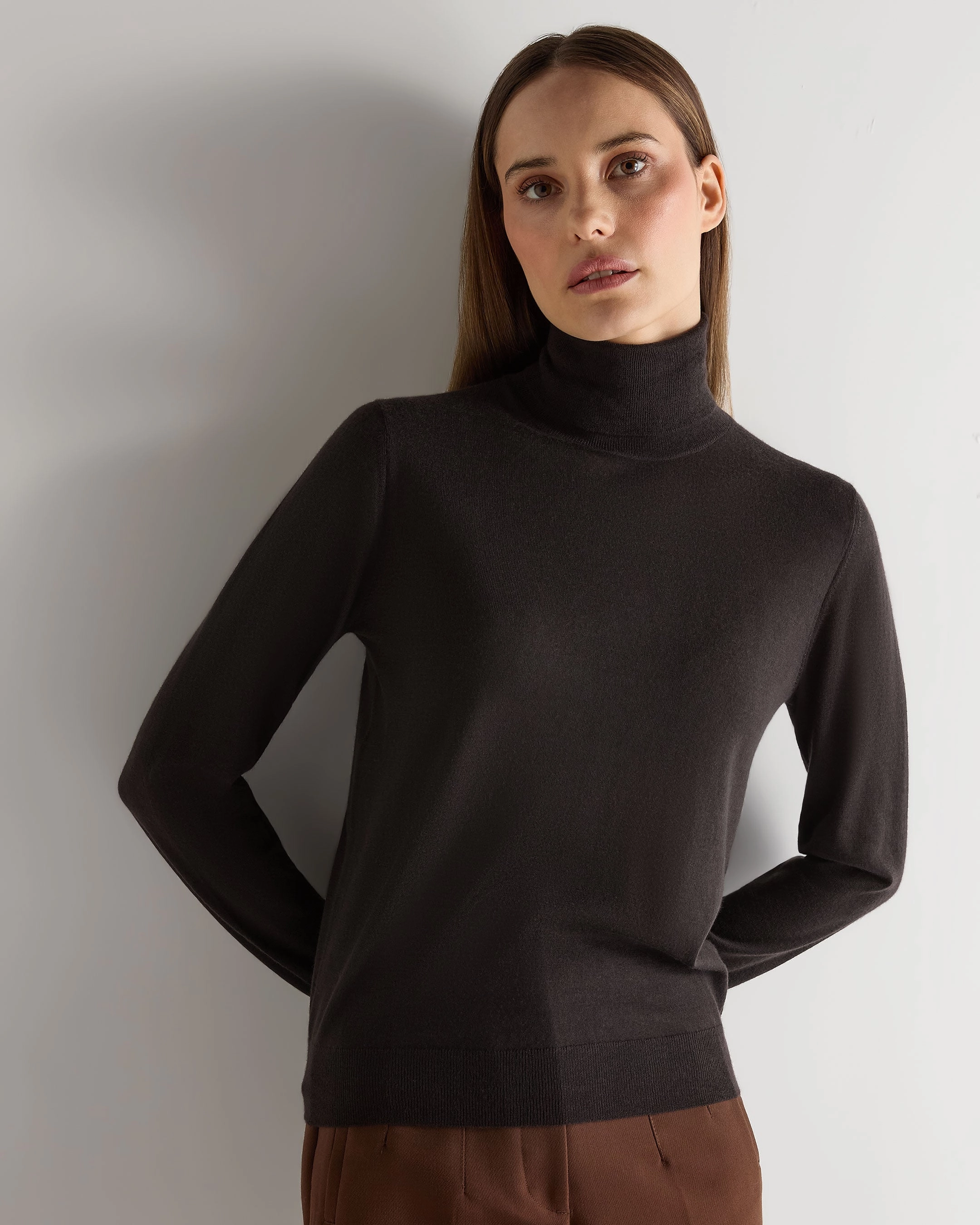 Women'S Margot Superfine Cashmere Roll Neck Jumper Chocolate Brown Shop Save Today