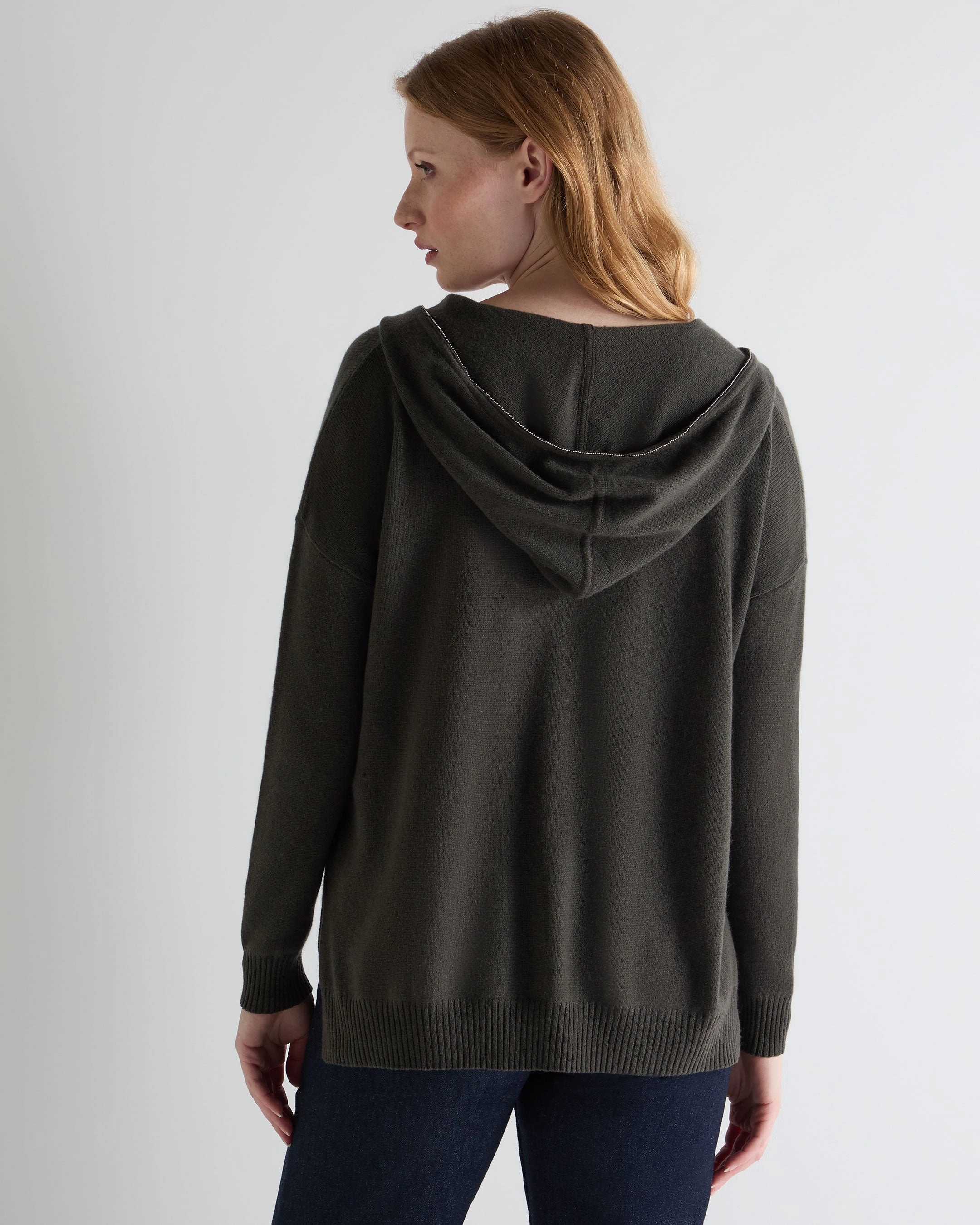 Women'S Maya Metal Trim Cashmere Hoodie Arabica Khaki Green Hot Discount Deal