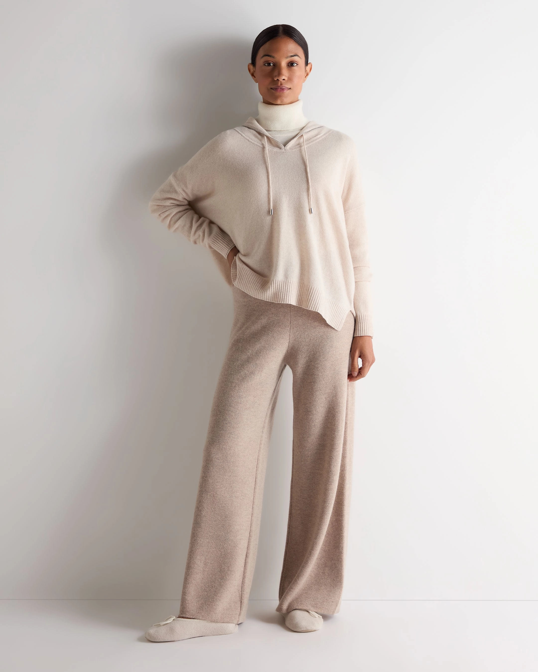 Women'S Maya Metal Trim Cashmere Hoodie Ecru White Hot Item Clearance Shop the Savings Now