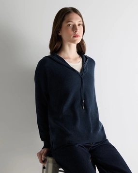 Women'S Maya Metal Trim Cashmere Hoodie Indigo Blue Steal the Deal Now