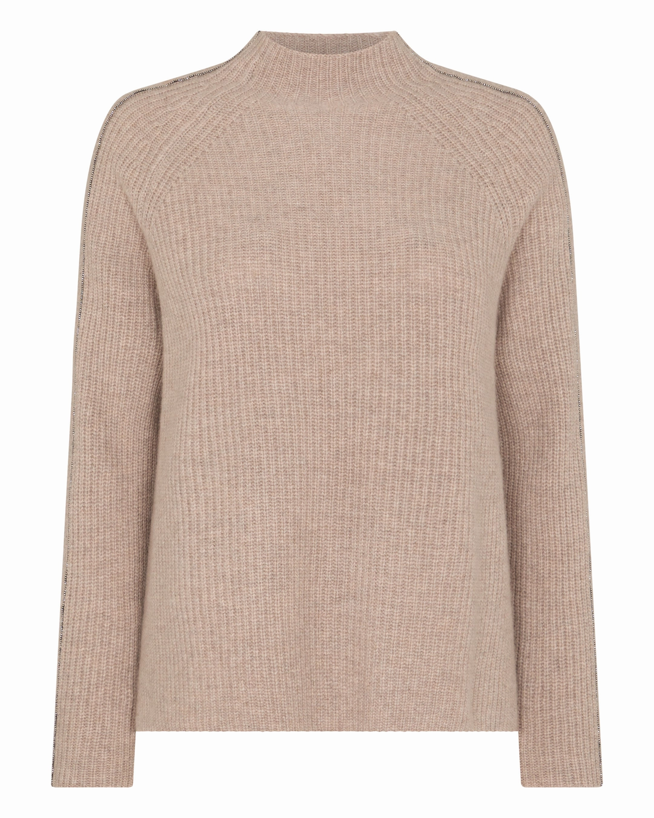 Women'S Metal Funnel Neck Cashmere Jumper Oatmeal Brown Limited Stock Deals