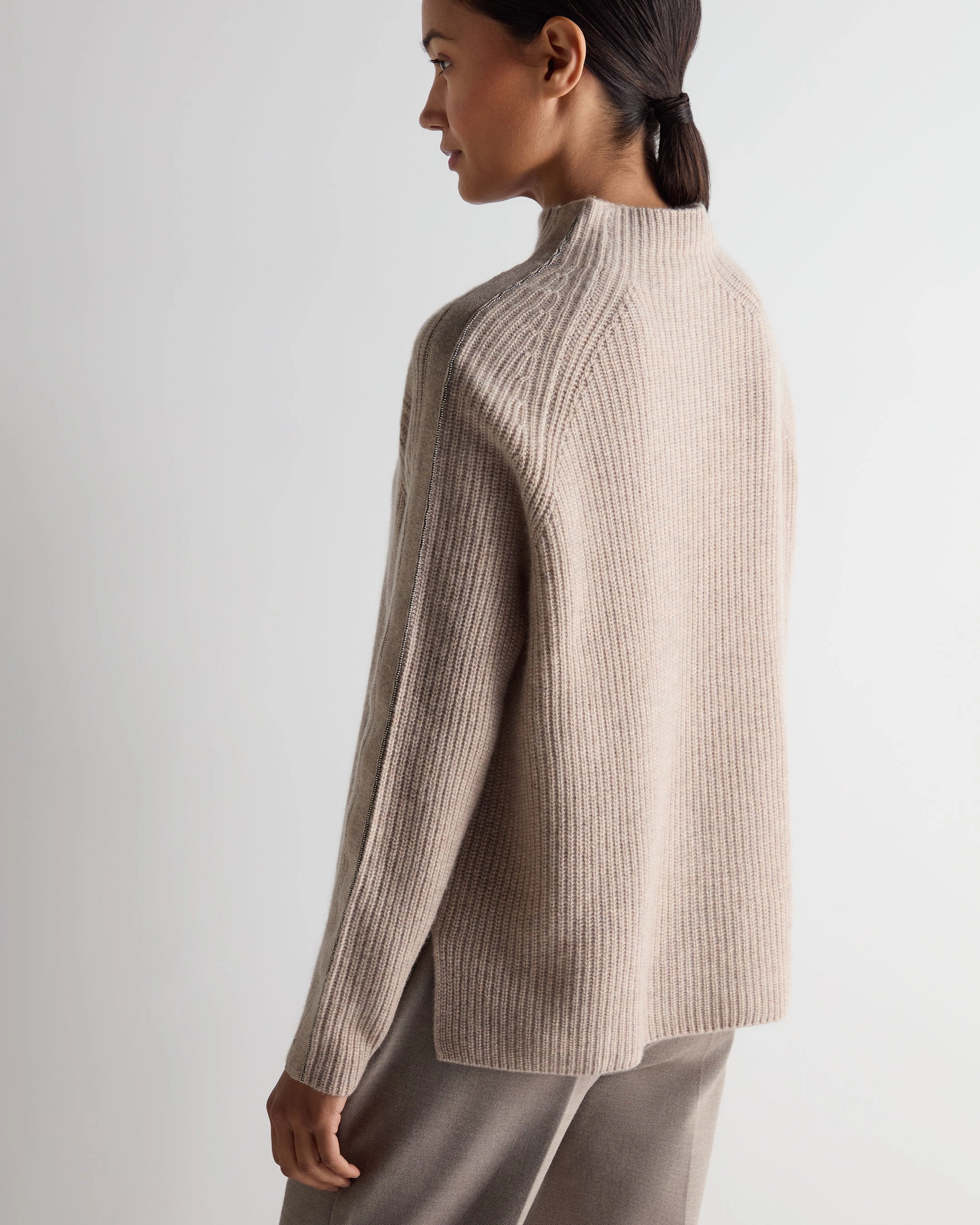 Grab Your Deal Today Exclusive Hot Pick Women'S Metal Funnel Neck Cashmere Jumper Oatmeal Brown