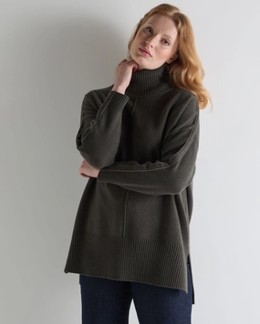 MustHave Deals Women'S Mock Neck Long Cashmere Jumper Arabica Khaki Green