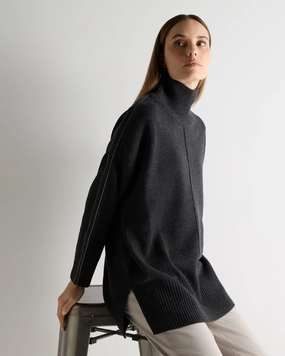 Women'S Mock Neck Long Cashmere Jumper Deep Charcoal Grey Best Price Online