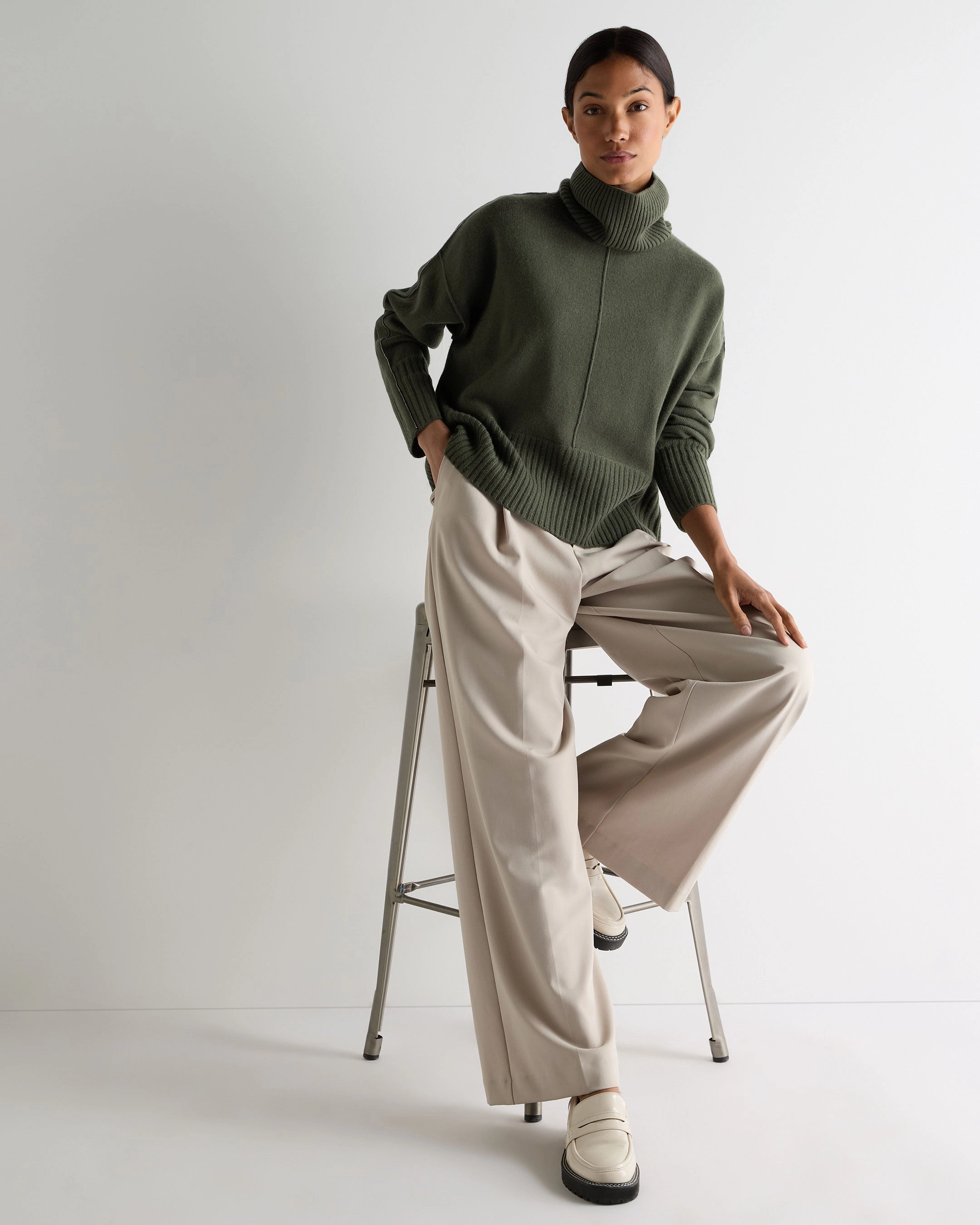 Limited Time Offer Women'S Mollie Metal Roll Neck Cashmere Jumper Army Green