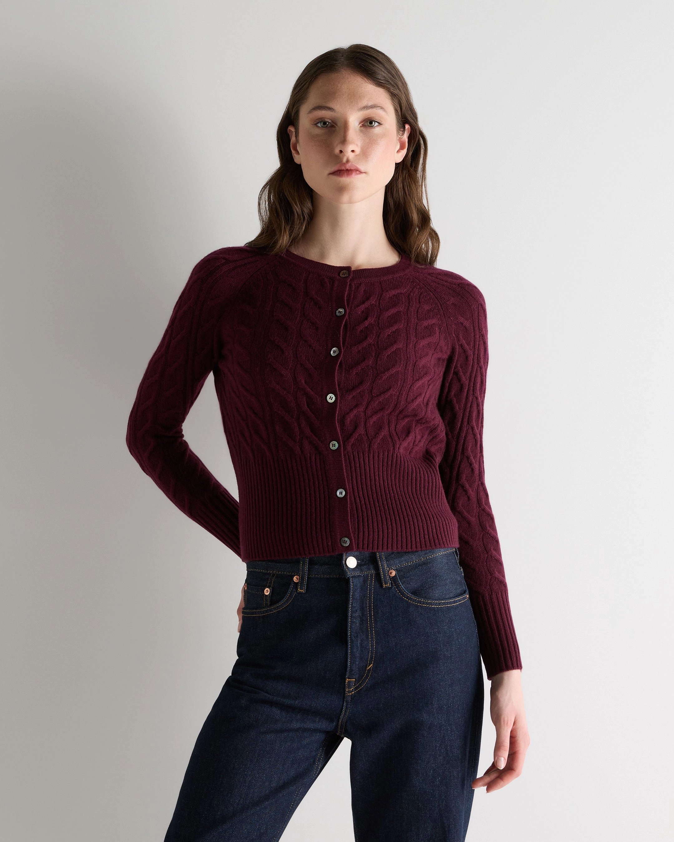 Women'S Myla Cable Cashmere Cardigan Bordeaux Red Hot Discount Deal Gift Sale Event