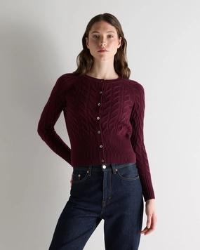 Women'S Myla Cable Cashmere Cardigan Bordeaux Red Hot Discount Deal Gift Sale Event