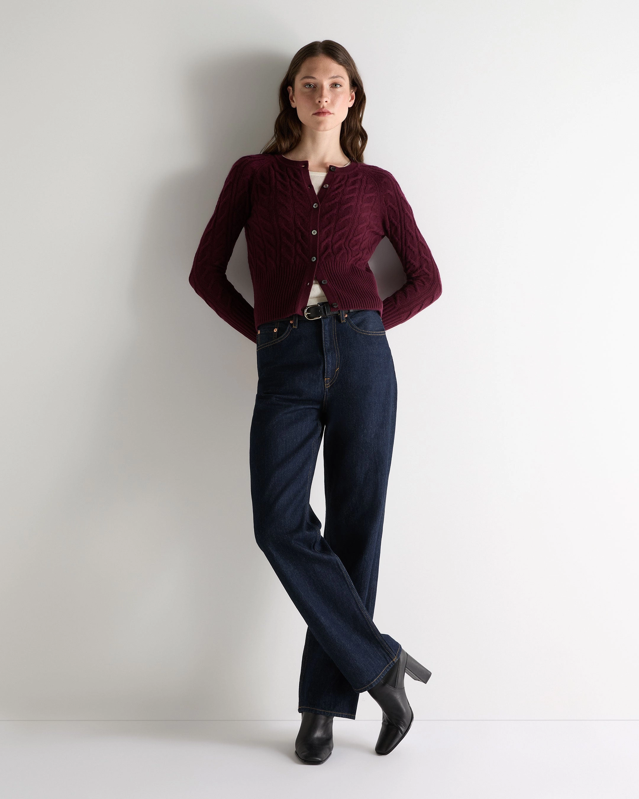 Women'S Myla Cable Cashmere Cardigan Bordeaux Red Best Deal Online