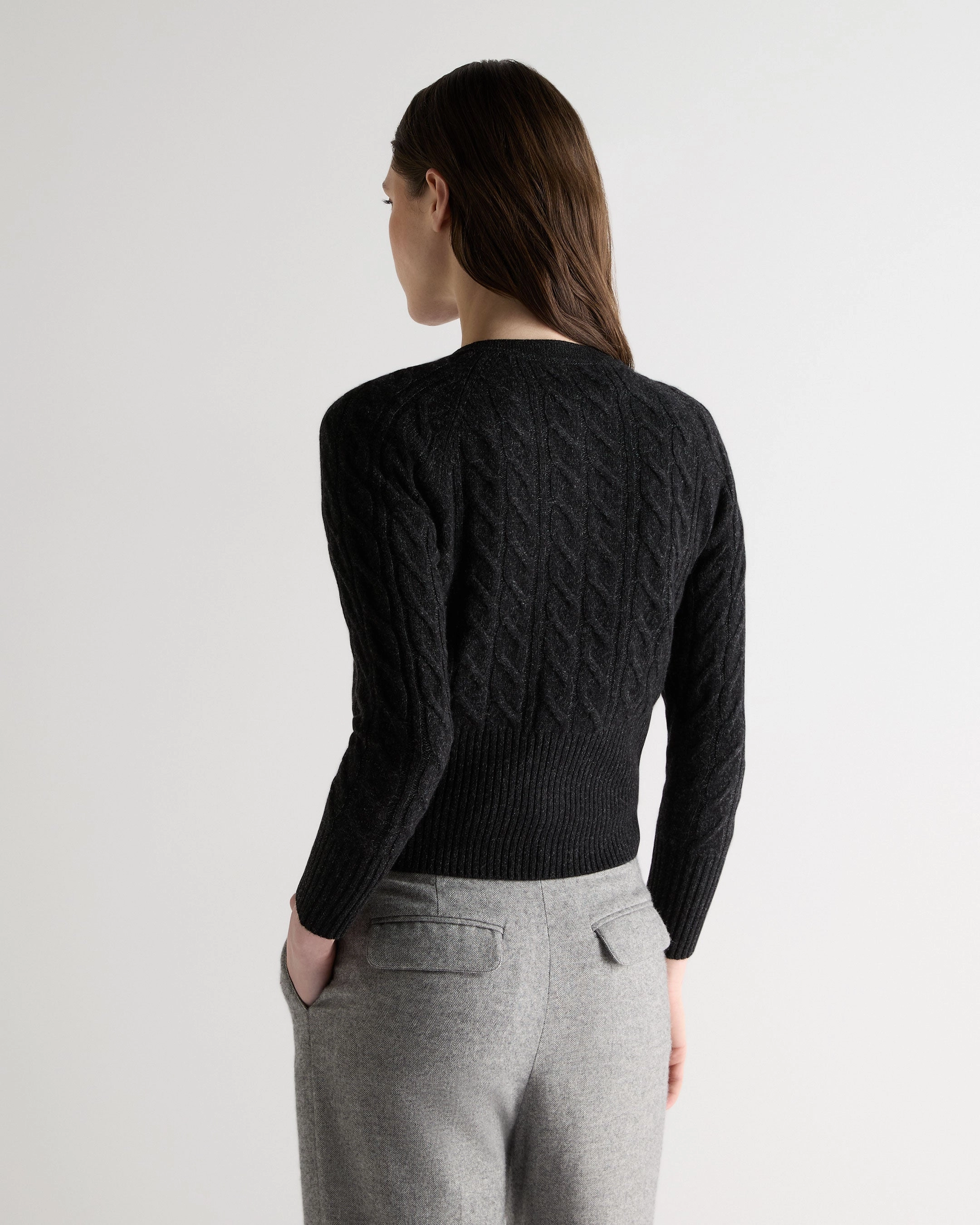 Women'S Myla Cable Cashmere Cardigan Charcoal Grey Melange Flash Discount Today