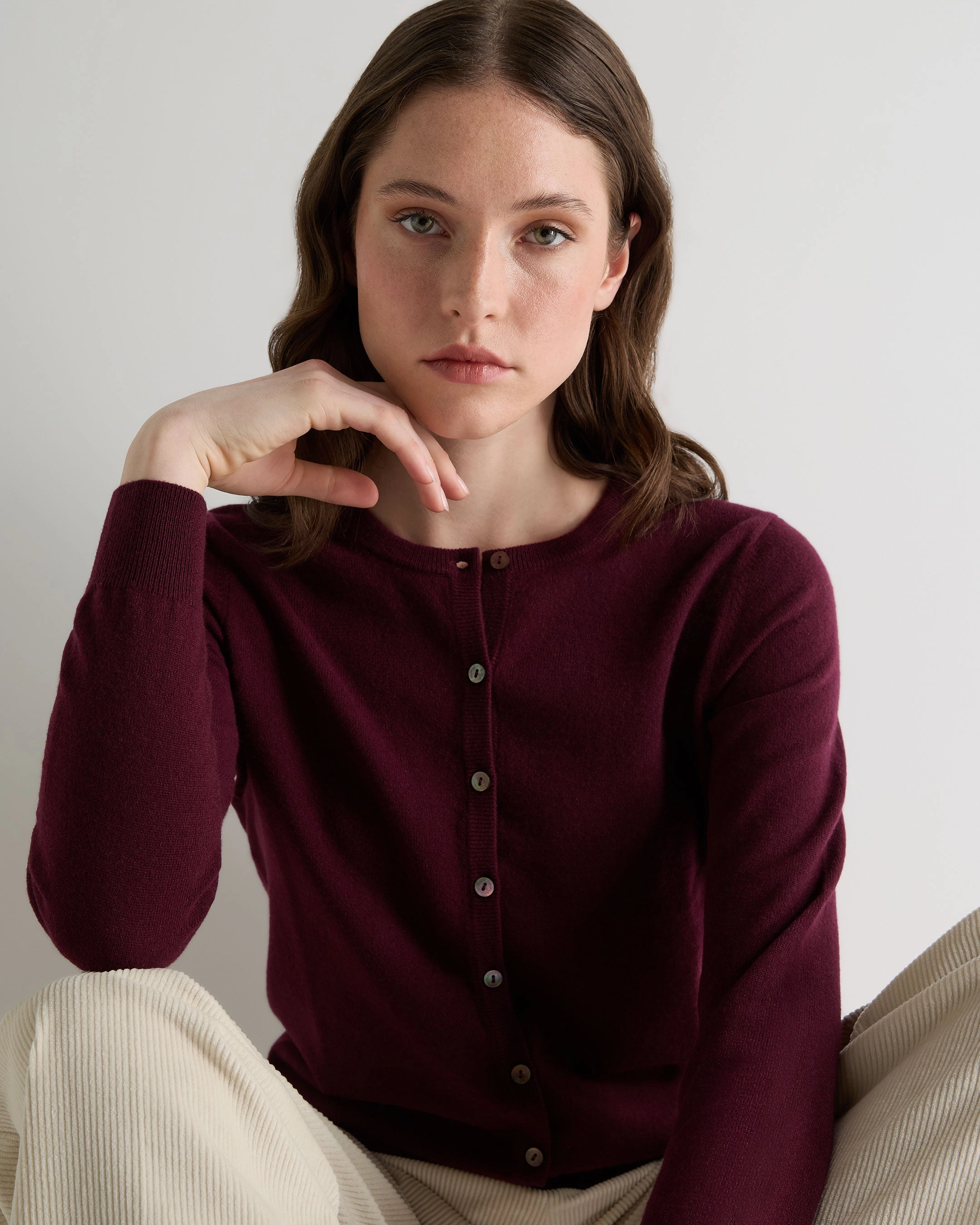 Women'S Olivia Round Neck Cashmere Cardigan Bordeaux Red Special Deal Frenzy