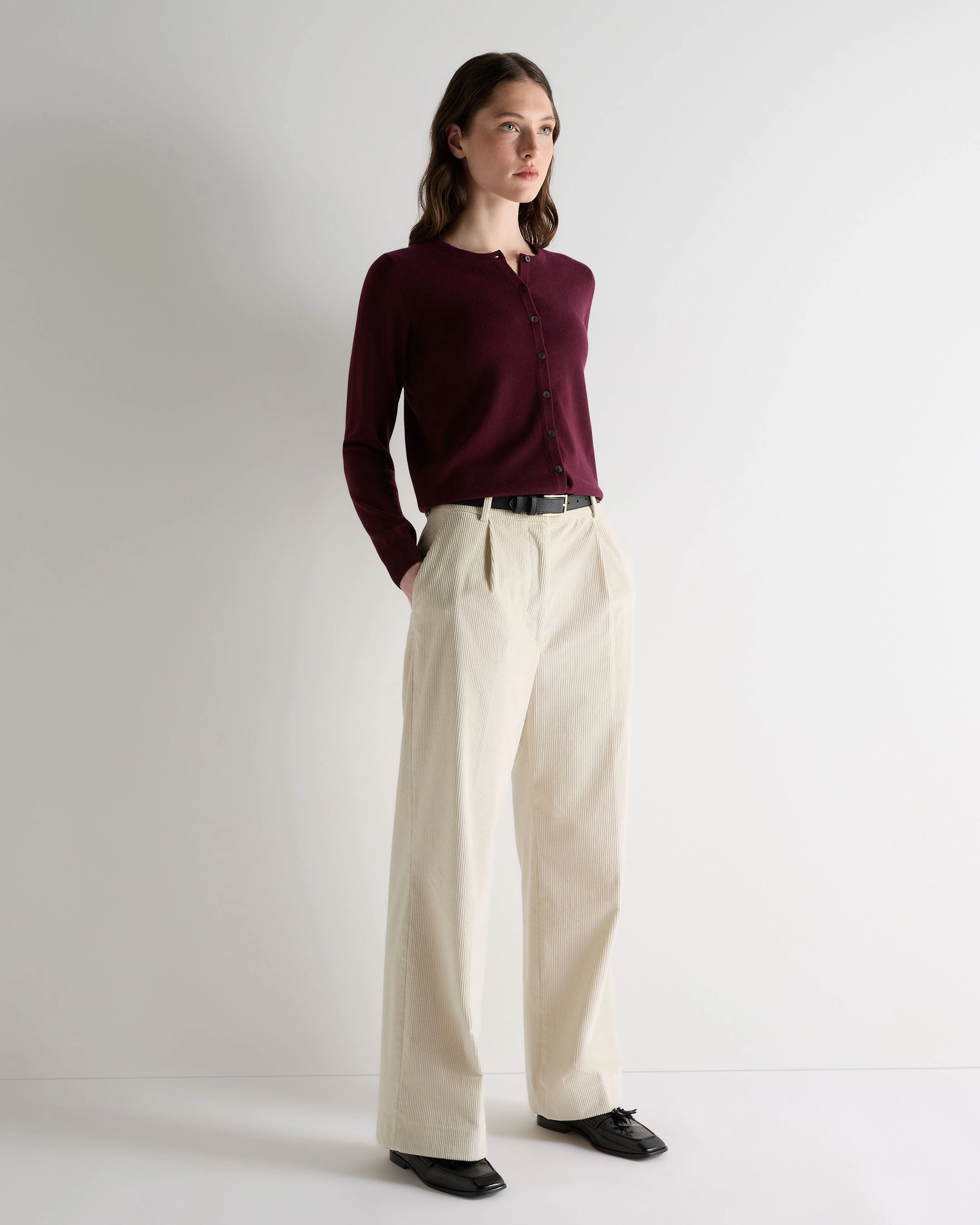 Women'S Olivia Round Neck Cashmere Cardigan Bordeaux Red Perfect Gift Offer