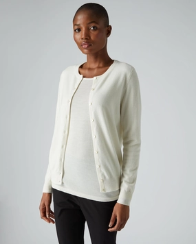 Trending Hot Deal Shop the Best Deals Women'S Olivia Round Neck Cashmere Cardigan New Ivory White