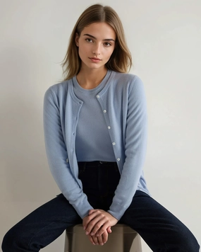 Exclusive Online Deal Women'S Olivia Round Neck Cashmere Cardigan Sea Mist Blue