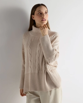 Women'S Oversized Cable Cashmere Jumper Ecru White Flash Offer Today