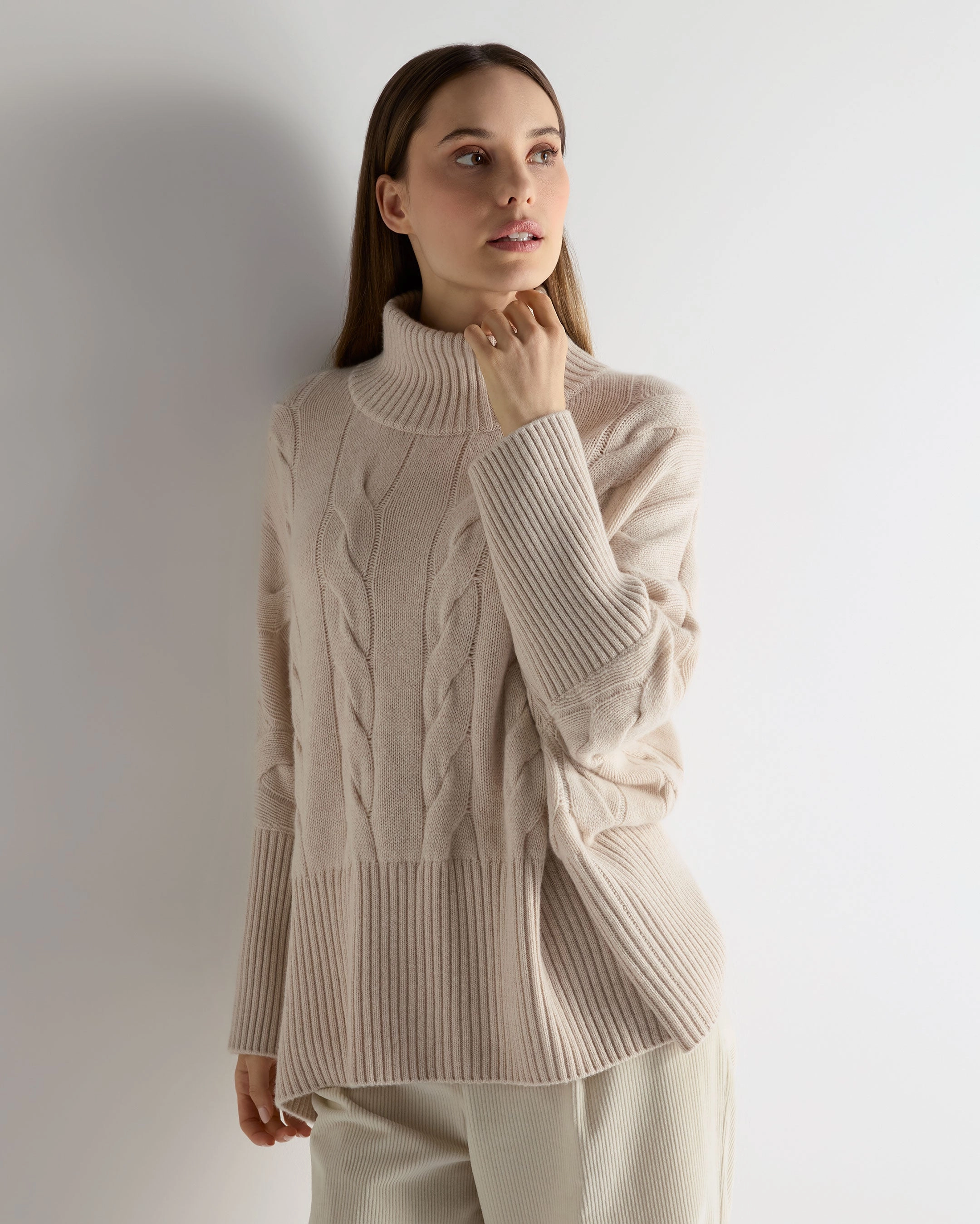 Women'S Oversized Cable Cashmere Jumper Ecru White Flash Offer Today